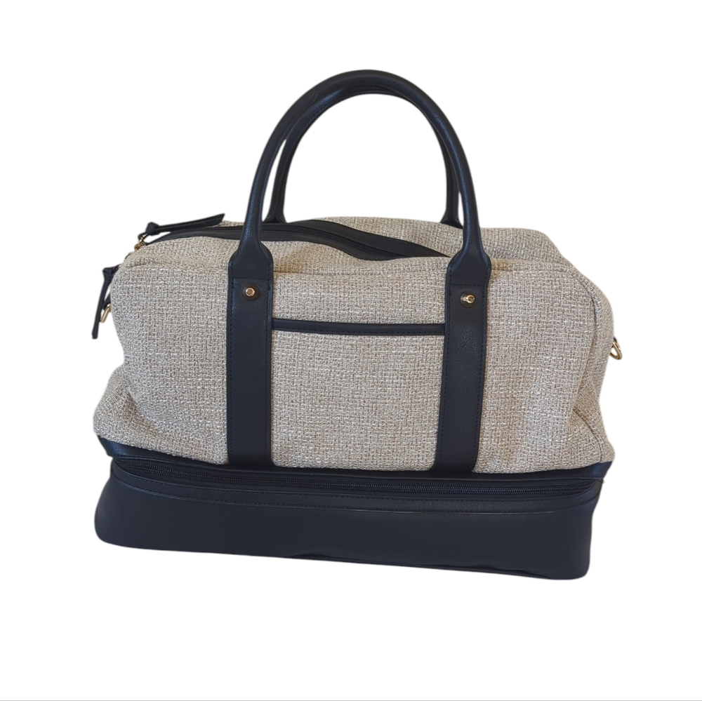 JustFab Core Collection Panelled Weekender with Shoe Compartment Bag Beige Black